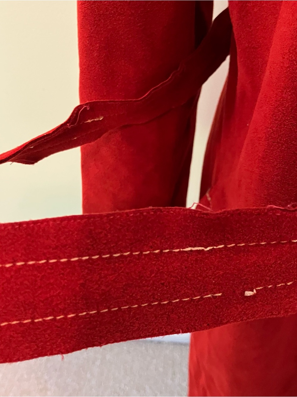 VTG Women’s Sz.8 70s Red Suede Leather Belted Trench Coat Long Boho Festival - Picture 4 of 16